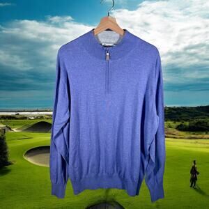 Peter Millar Men's XL Crown Soft Cotton & Silk Blend Purple Quarter Zip Sweater